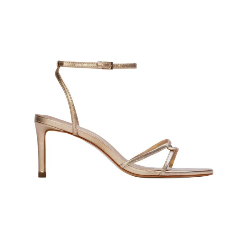 Miley 70 Sandal in Gold Metallic Leather Black Suede Studio