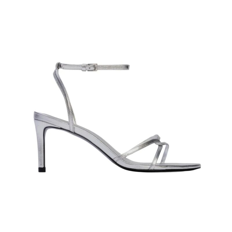 Miley 70 Sandal in Silver Metallic Leather Black Suede Studio