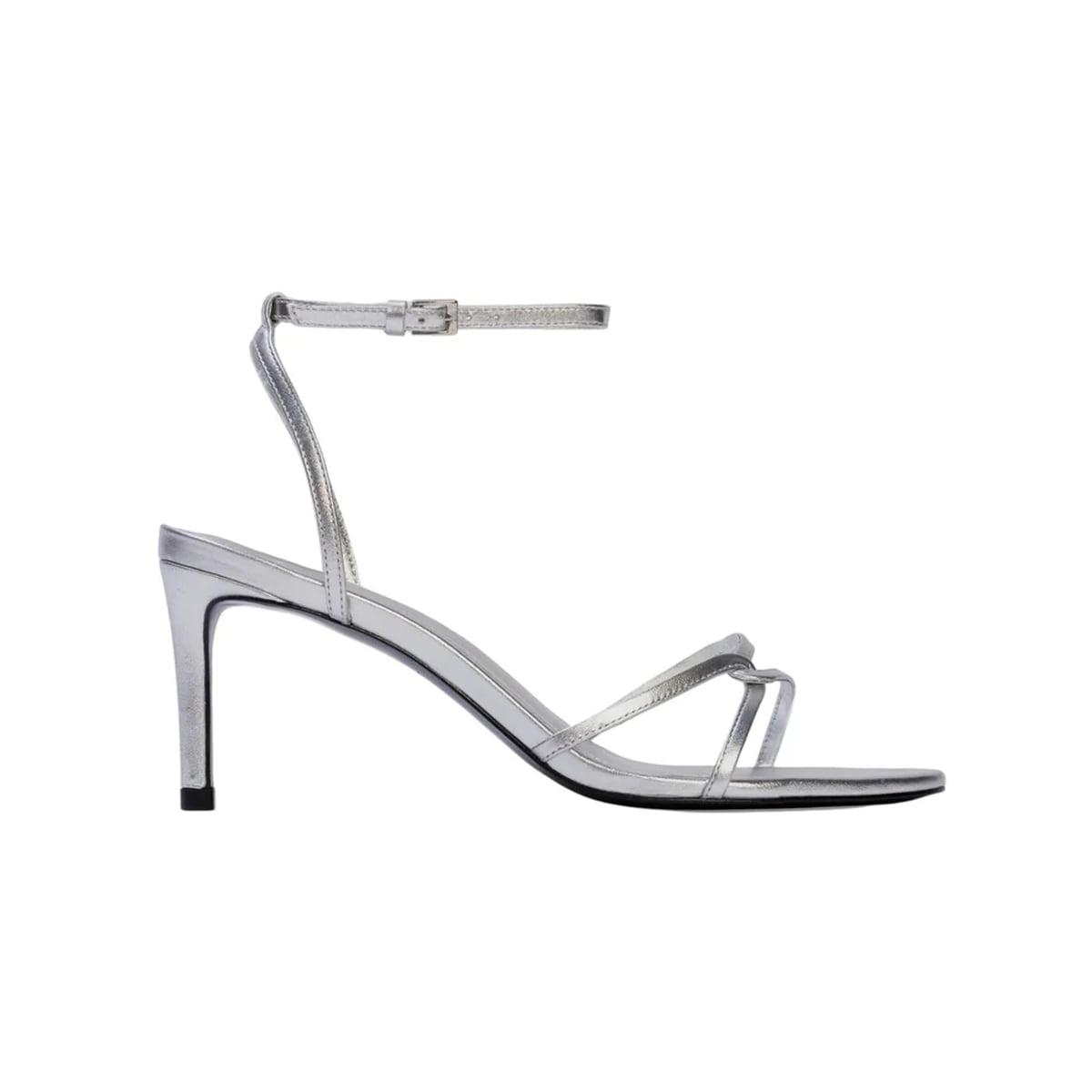 Miley 70 Sandal in Silver Metallic Leather Black Suede Studio