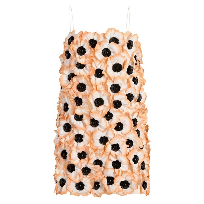 Mini Dress with Floral Appliqué in Anenome Marina Moscone