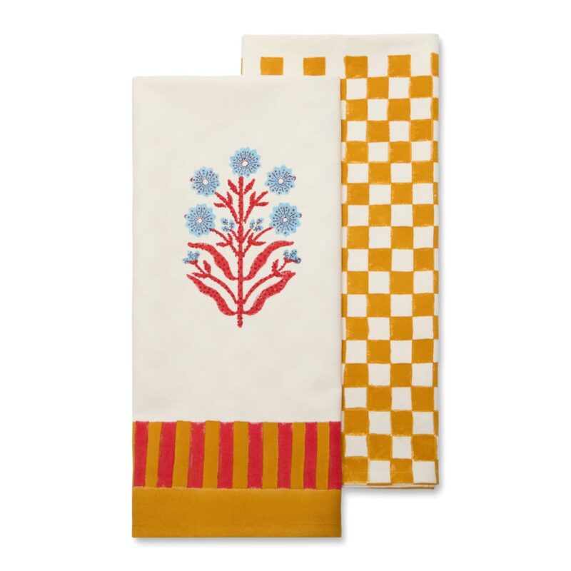 Monkey Mustard & Pink Tea Towels, Set of 2 Caravan