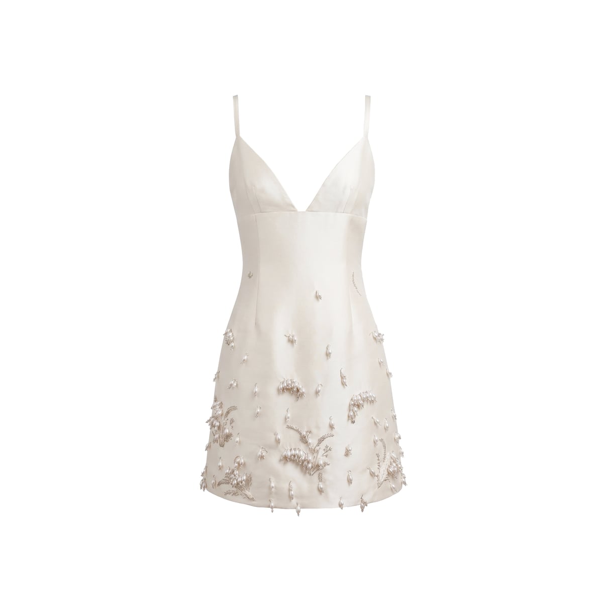 Nanette Dress in Ivory Silk Wool with Pearl Lily of the Valley Embellishment Alexandra Pijut