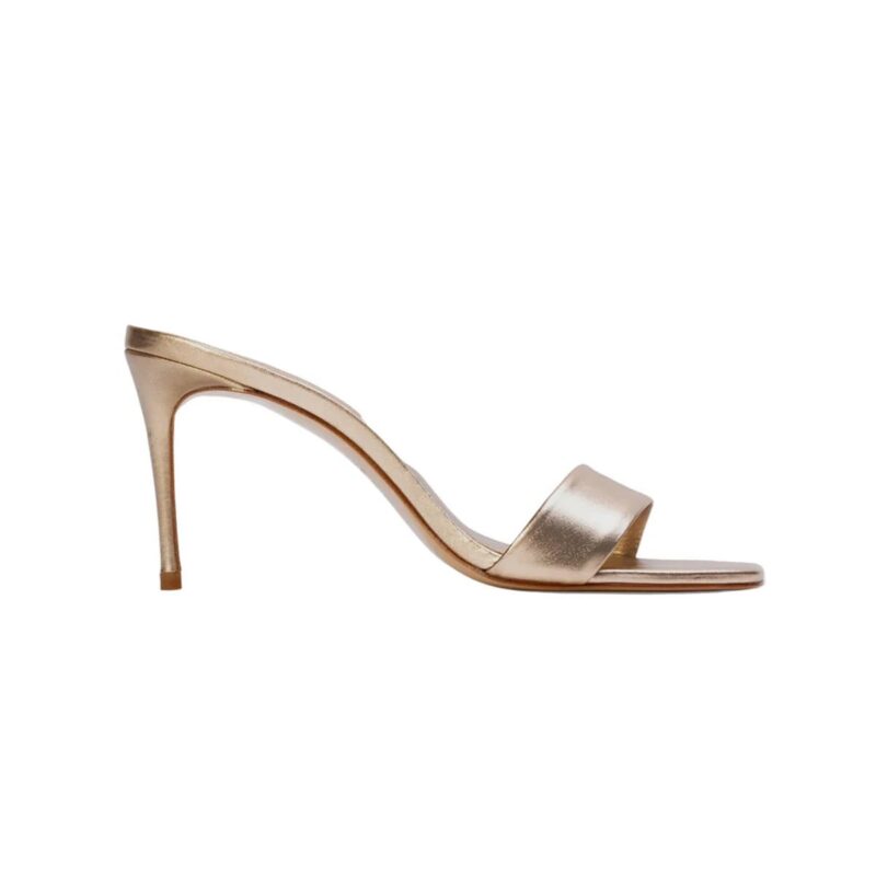 Naomi 80 Mule in Gold Metallic Leather Black Suede Studio