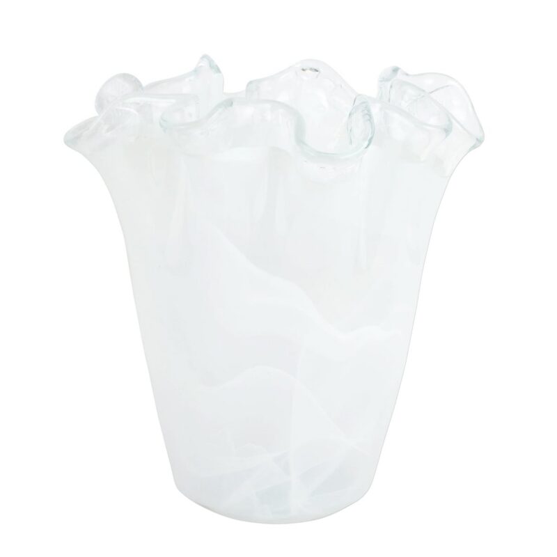 Onda Glass White Ruffled Vase VIETRI