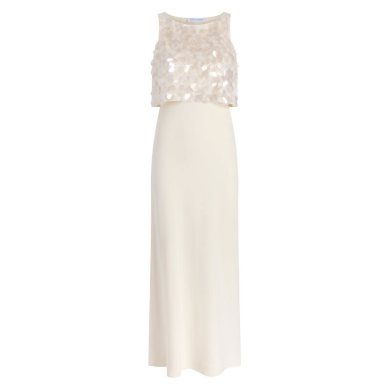 Paillette Bias Dress in Ivory Marina Moscone