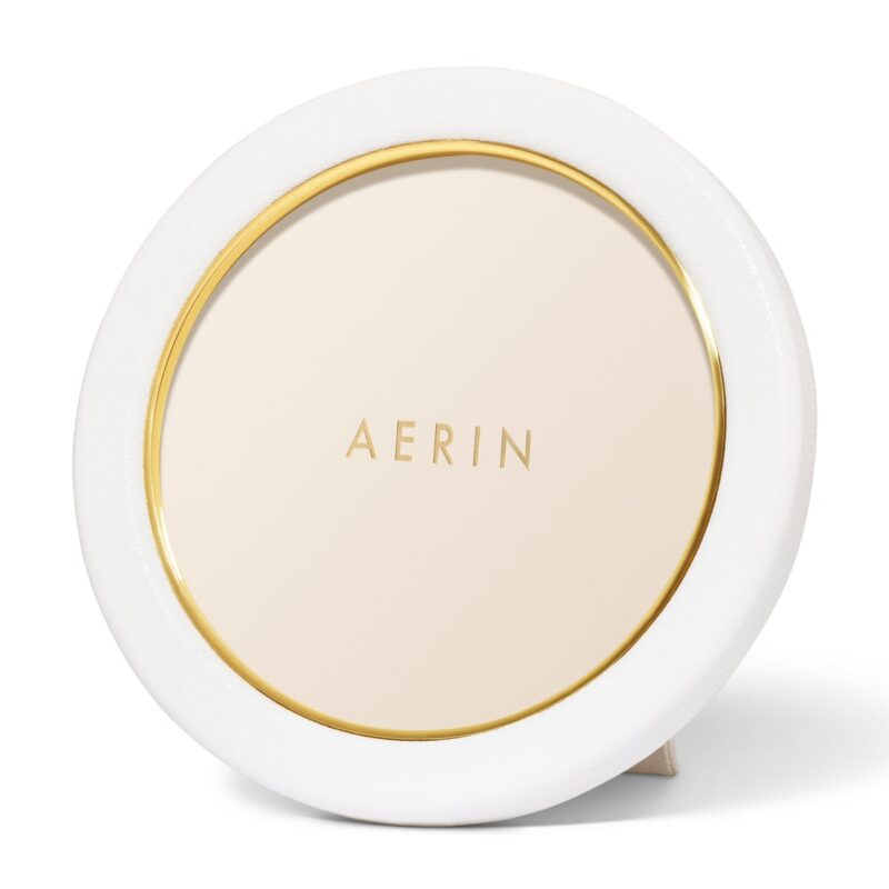 Piero Leather Round Frame in Shadow White AERIN