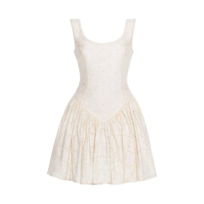 Pluma Mini Dress in Eyelet Playa Agua by Agua Bendita