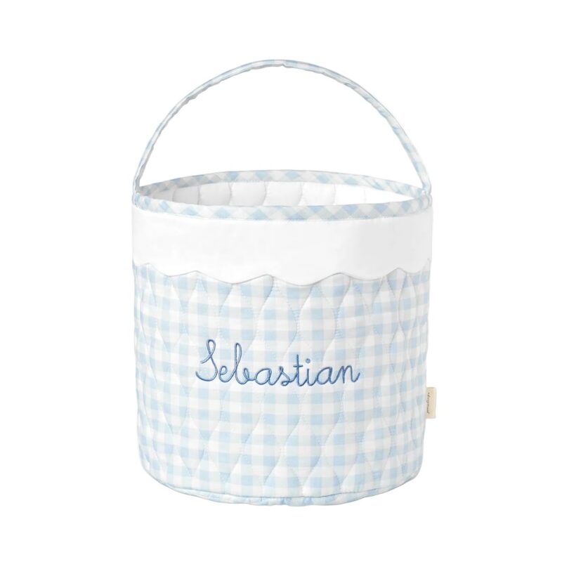 Quilted Storage Basket in Blue Gingham Gooselings