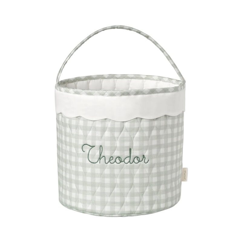 Quilted Storage Basket in Green Gingham Gooselings