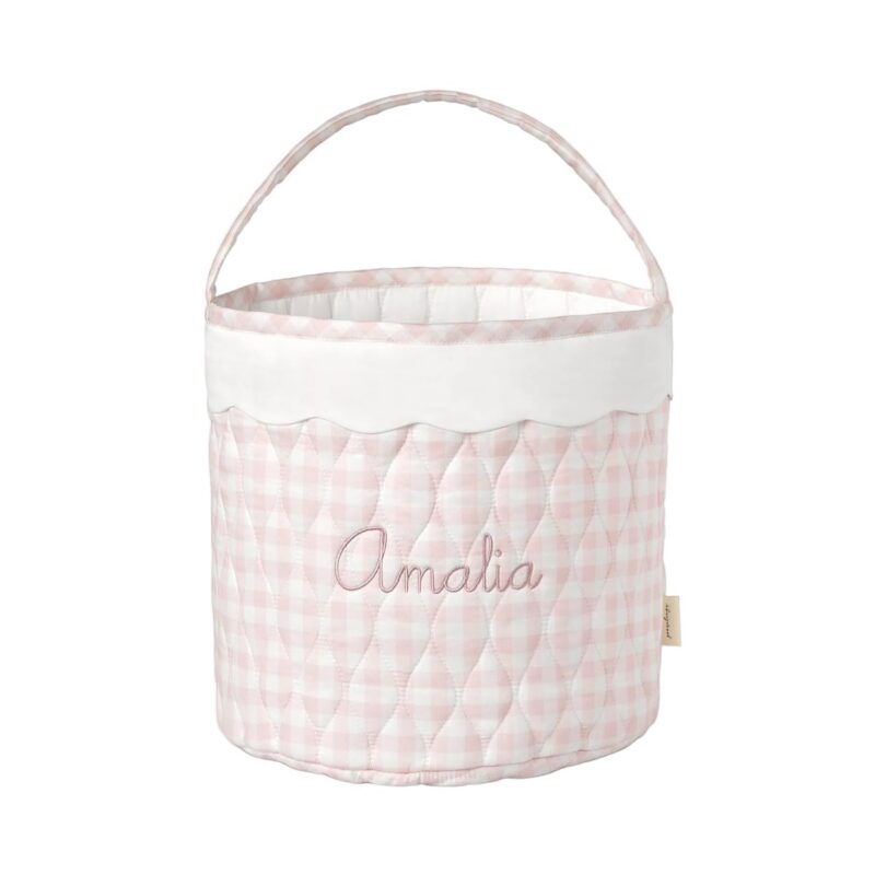 Quilted Storage Basket in Pink Gingham Gooselings
