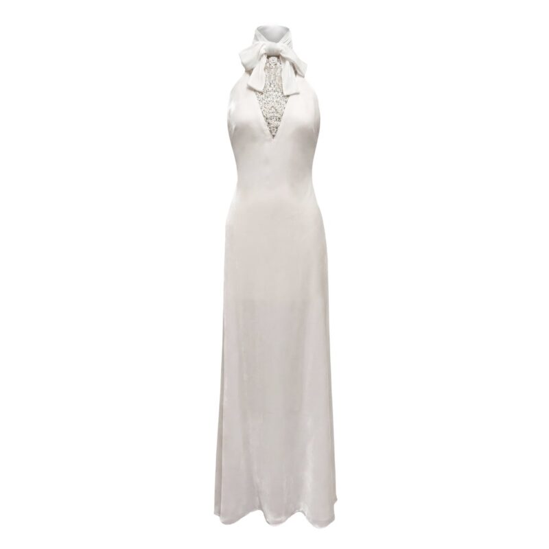 Reece Dress in Ivory Velvet with Embellishment Alexandra Pijut