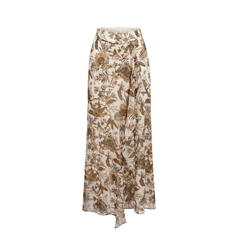 Rosamund Skirt in Hickory Jacobean Floral Silk Chiffon Alexandra Pijut