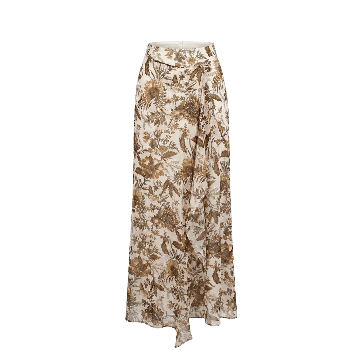Rosamund Skirt in Hickory Jacobean Floral Silk Chiffon Alexandra Pijut