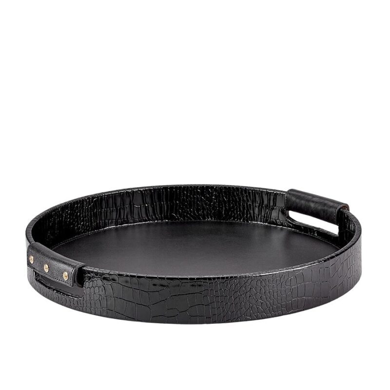Round Leather Tray in Crocodile Embossed Leather Graphic Image