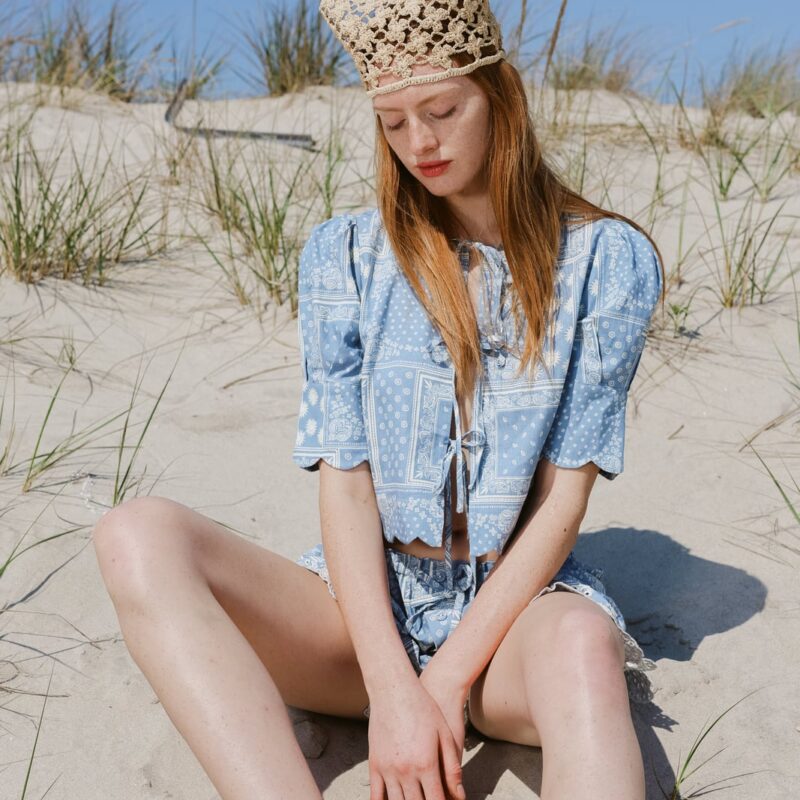 Scalloped Top in Sky Bandana Print Sister NY