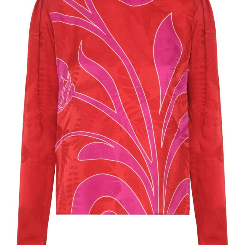 Sevilla Silk Jacquard Blouse in Red & Fuchsia Maxi Buganvilia Juan de Dios