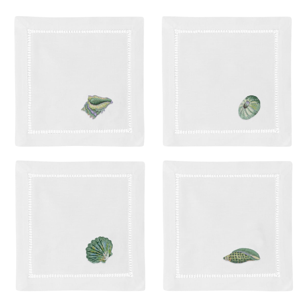 Shells Teal Cocktail Napkins, Mixed Set of 4 Henry Handwork