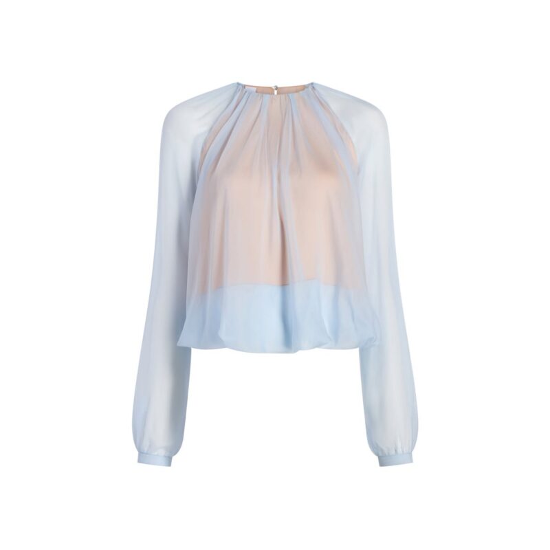 Silk Long Sleeve Gathered Blouse in Cornflower Marina Moscone