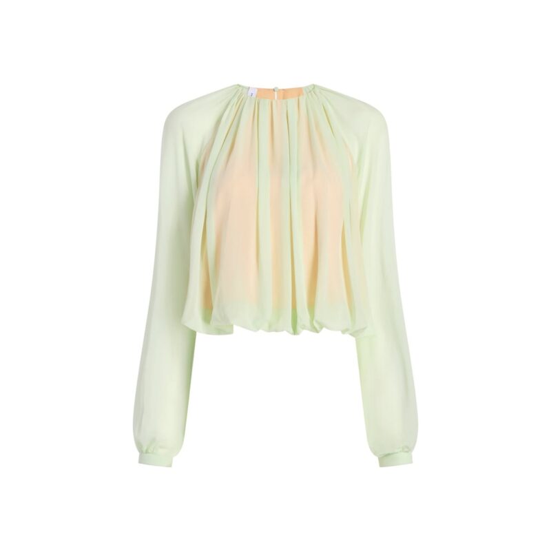 Silk Long Sleeve Gathered Blouse in Hemlock Marina Moscone