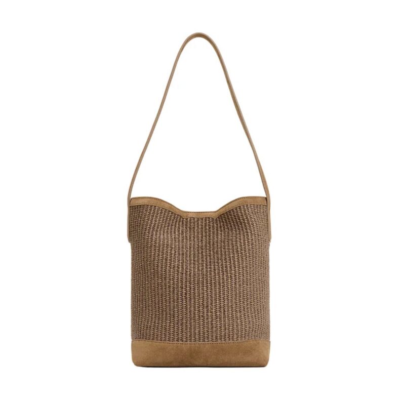 Small Everyday Cabas in Anise Raffia & Anise Suede Mansur Gavriel