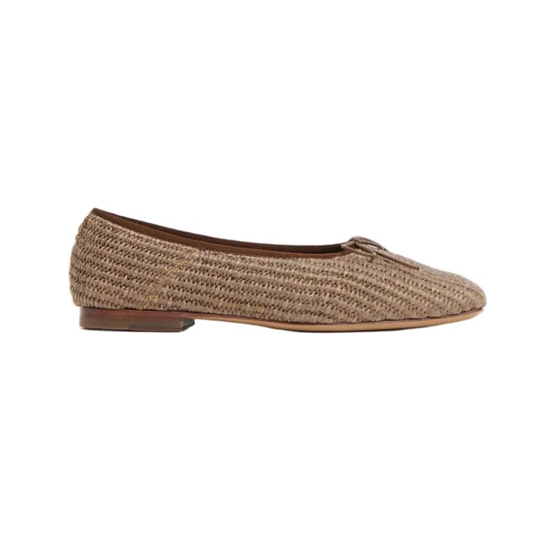Square Toe Ballerina in Anise Raffia Mansur Gavriel