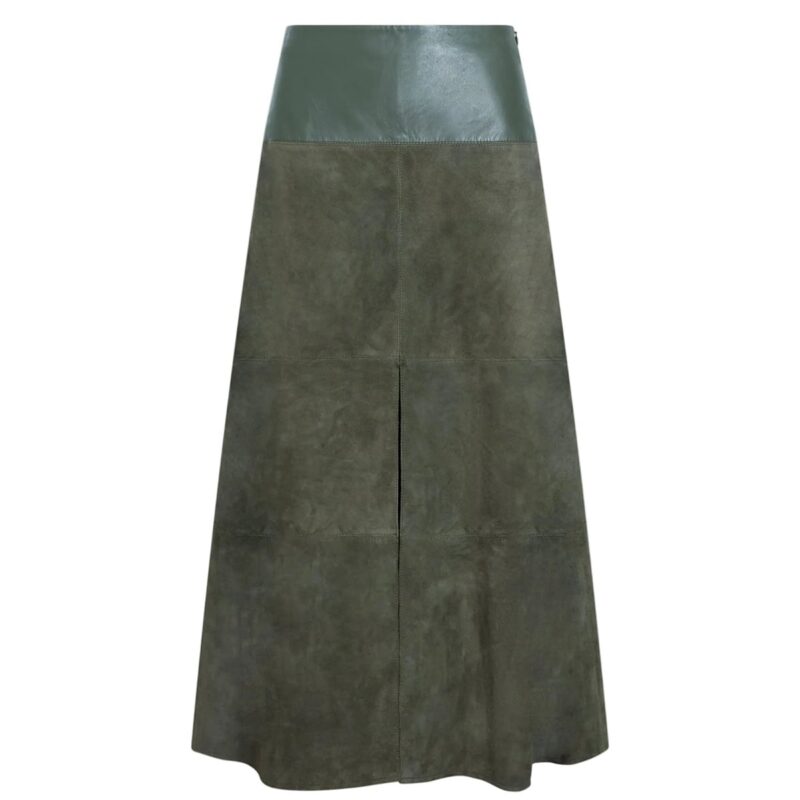 Suede/Leather Hudson Skirt in Army Tanya Taylor