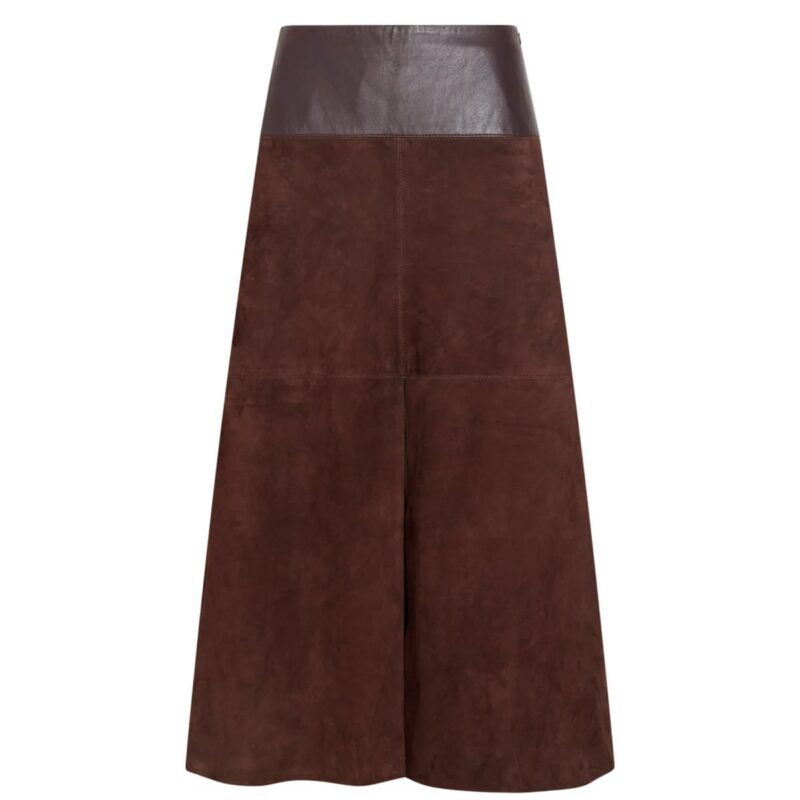 Suede/Leather Hudson Skirt in Dark Fig Tanya Taylor