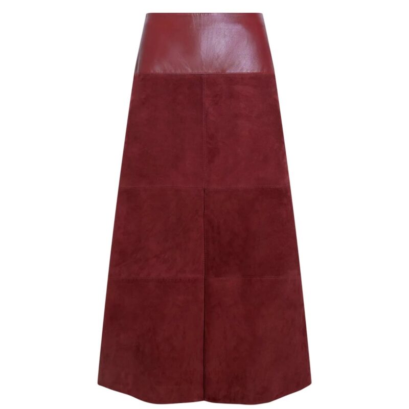 Suede/Leather Hudson Skirt in Deep Redwood Tanya Taylor