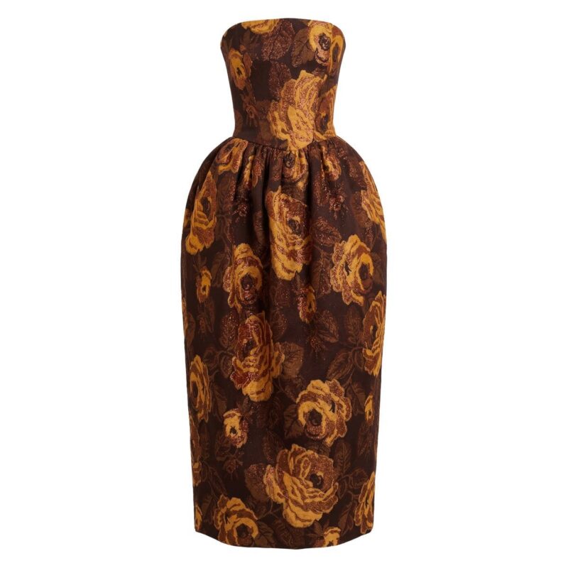 Swan Dress in Bronze Floral Brocade Alexandra Pijut