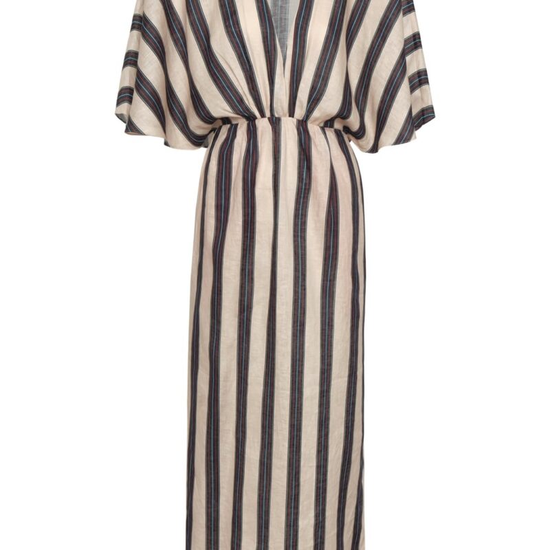 Topacio Linen Midi Tunic Dress in Navy Stripes Juan de Dios