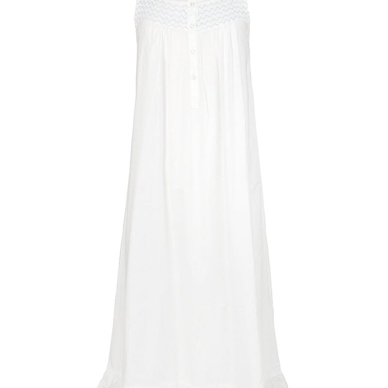 Vicki White Cotton Nightgown with Blue Smocking Jacaranda Living