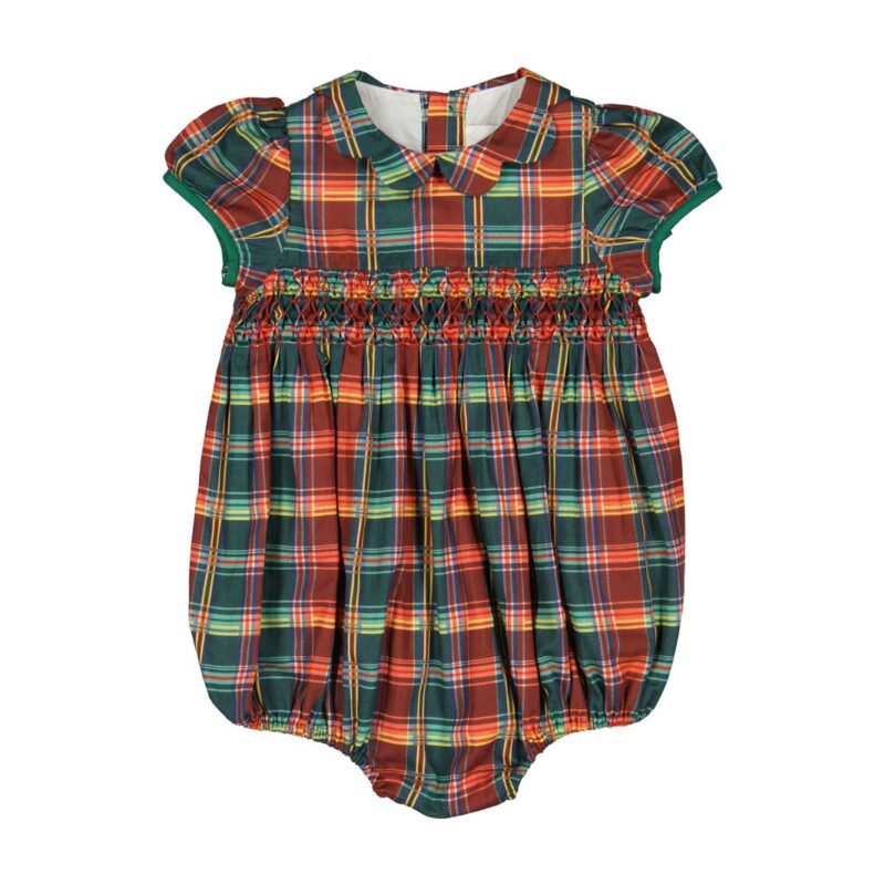 Victoire Tartan Smocked Romper Antoinette Paris