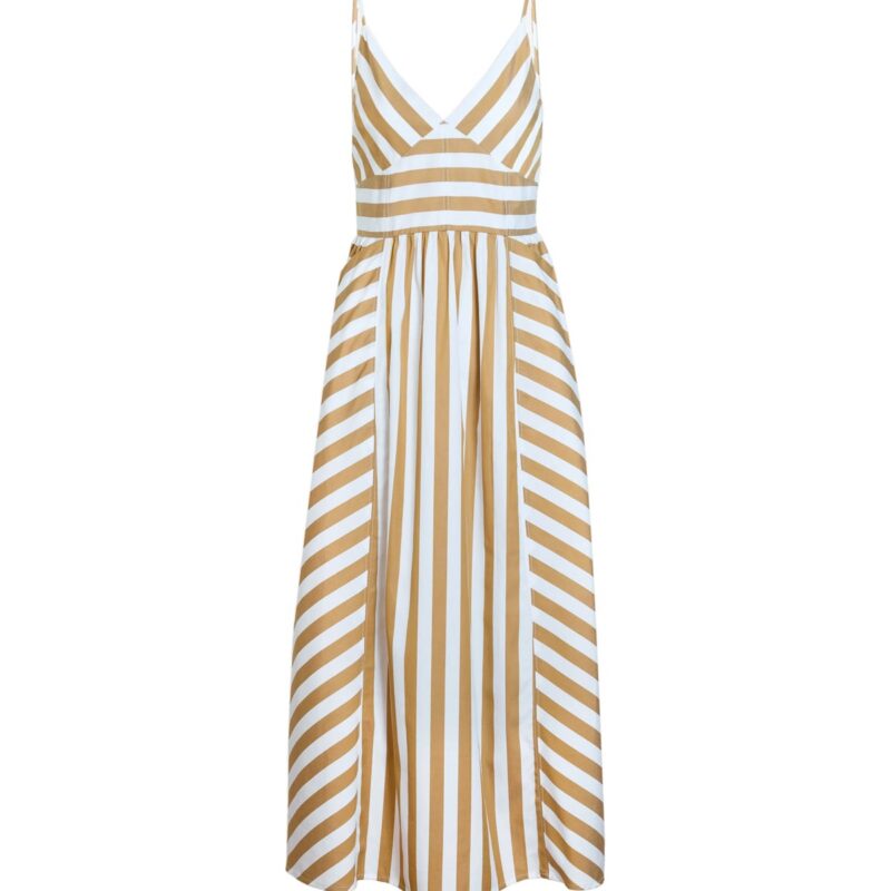 Vivien Dress in Optic White/Dark Khaki Tanya Taylor