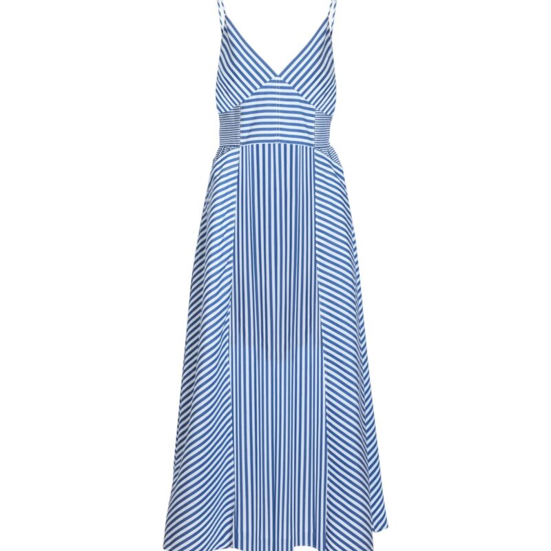 Vivien Dress in Optic White/French Blue Stripe Tanya Taylor