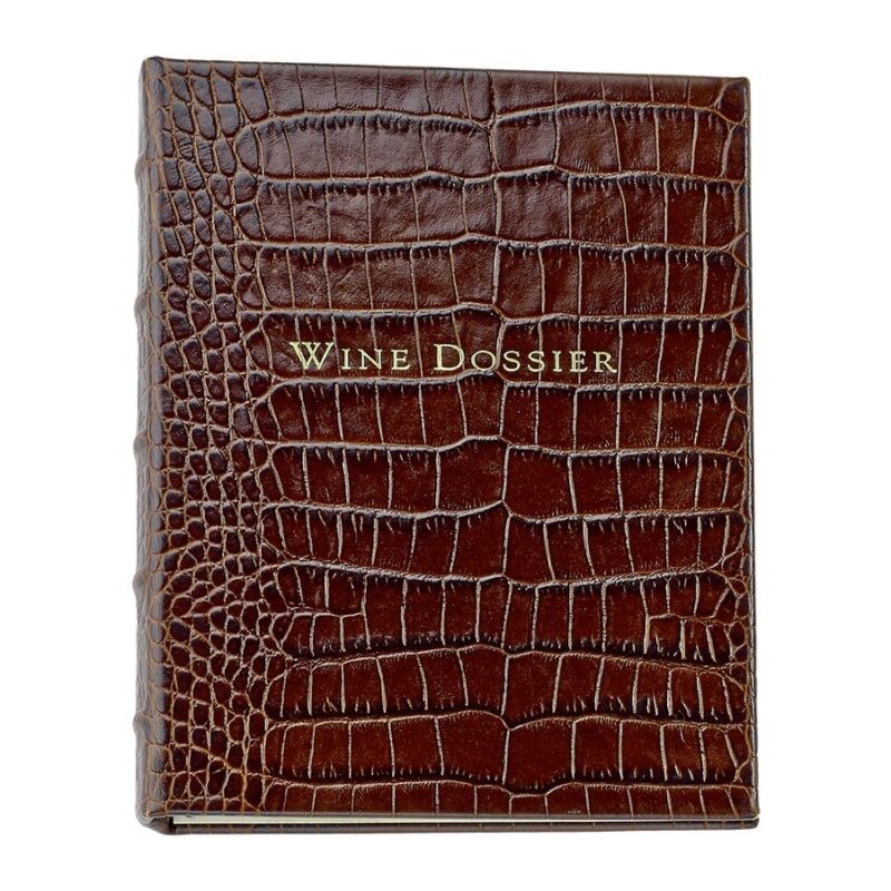 Wine Dossier in Brown Crocodile Embossed Leather Graphic Image