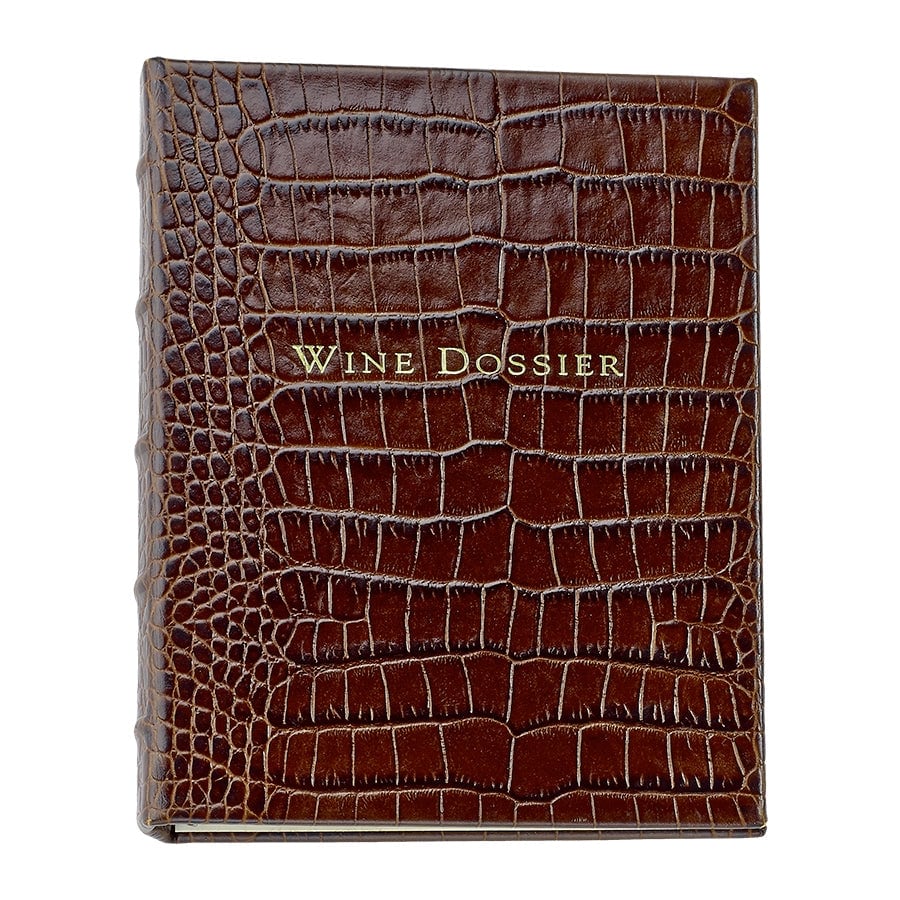 Wine Dossier in Brown Crocodile Embossed Leather Graphic Image