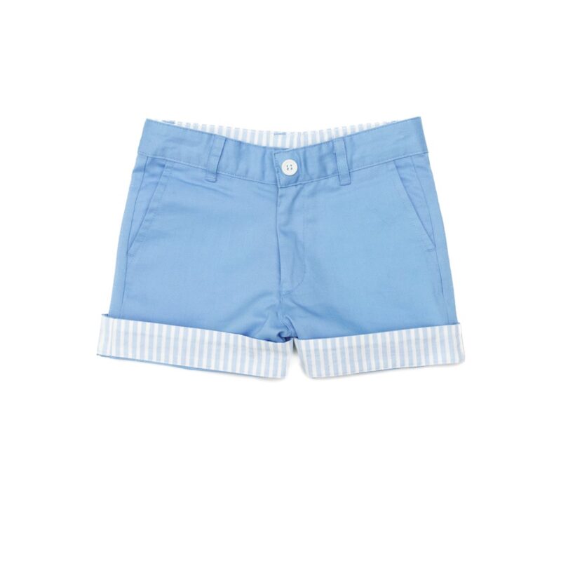 Wyatt Shorts in East Beach Blue with Seaside Stripe Cuffs Henry Duvall