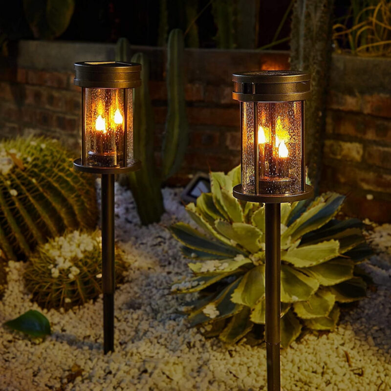 Outdoor Garden Solar Stake Lights Flickering Candle Lantern Lighting for Yard, Lawn, Patio, Pathw...