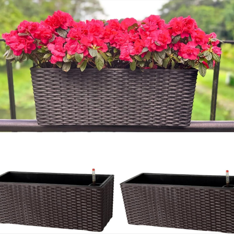Outdoor Rail Planter for Balcony   Pack) Large  Self Watering Railing Planters with Brackets  Rec...