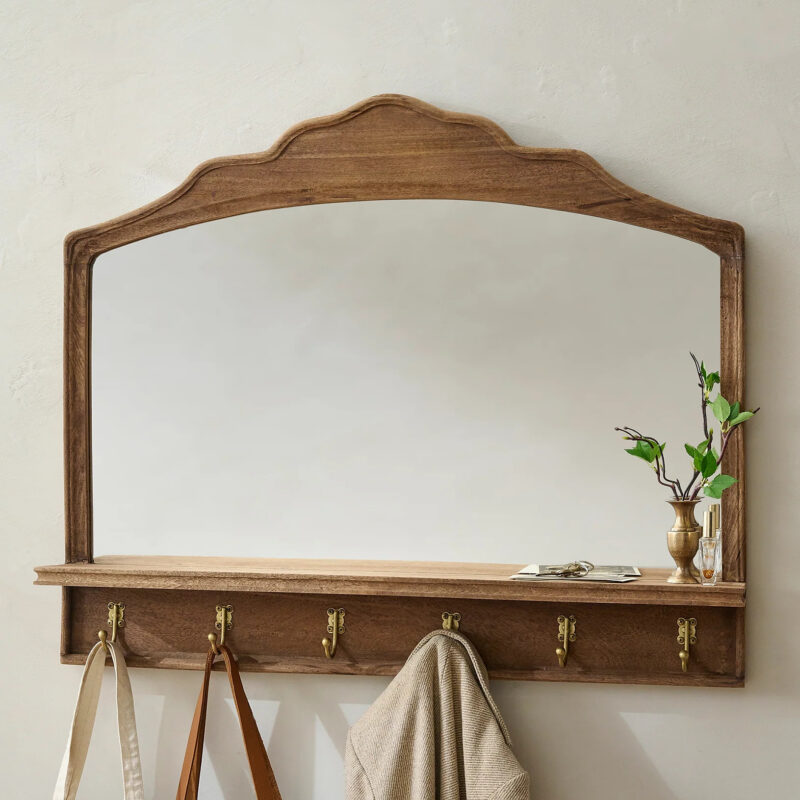 Oversized James Mirror with Hooks and Shelf magnolia