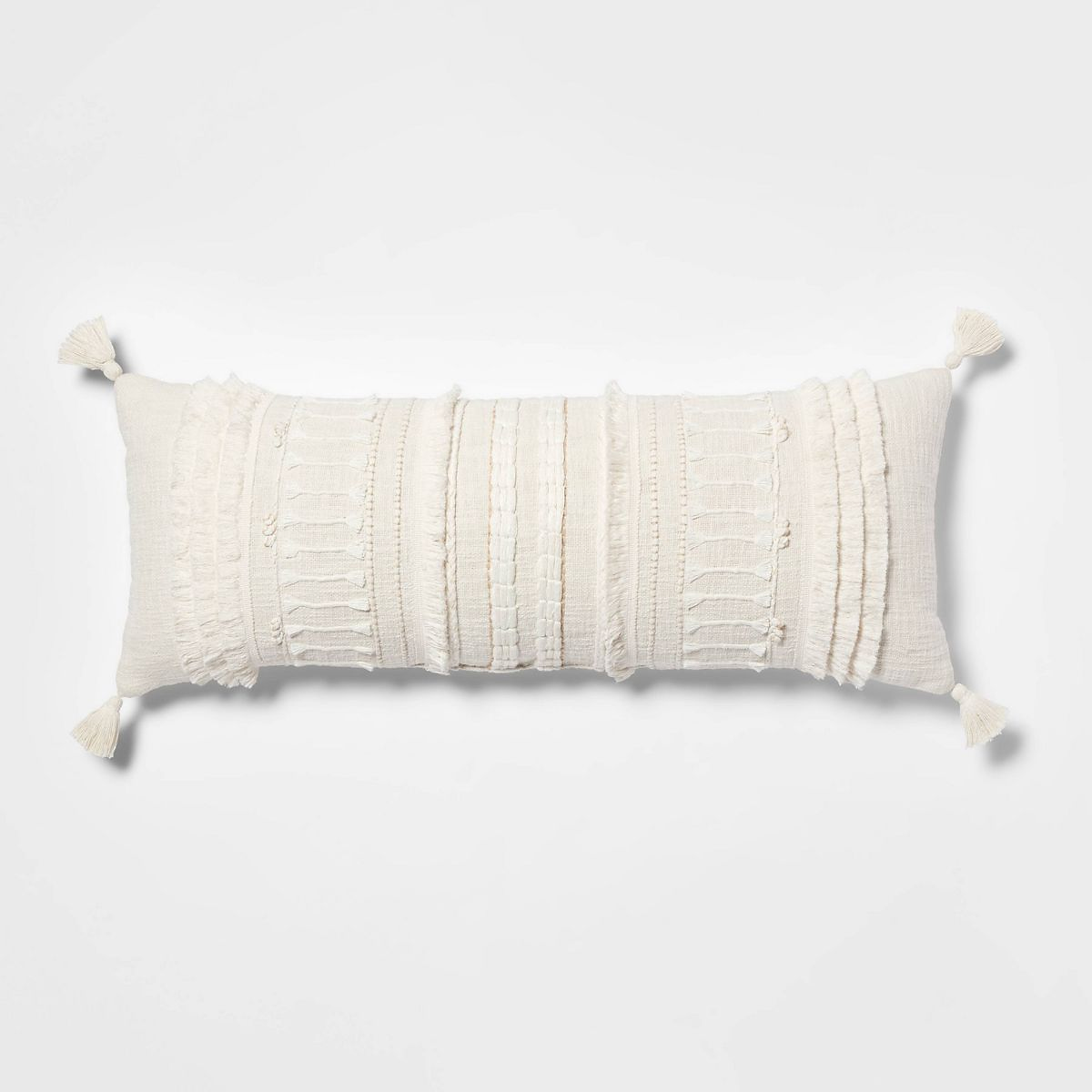 Oversized Oblong Woven Knotted Fringe Decorative Throw Pillow Natural - Threshold™: Cotton, Ind...