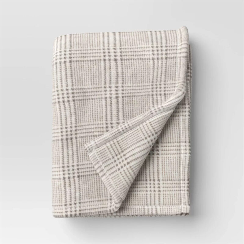 Oversized Printed Glen Plaid Primalush Throw Blanket Gray/Ivory - Threshold™