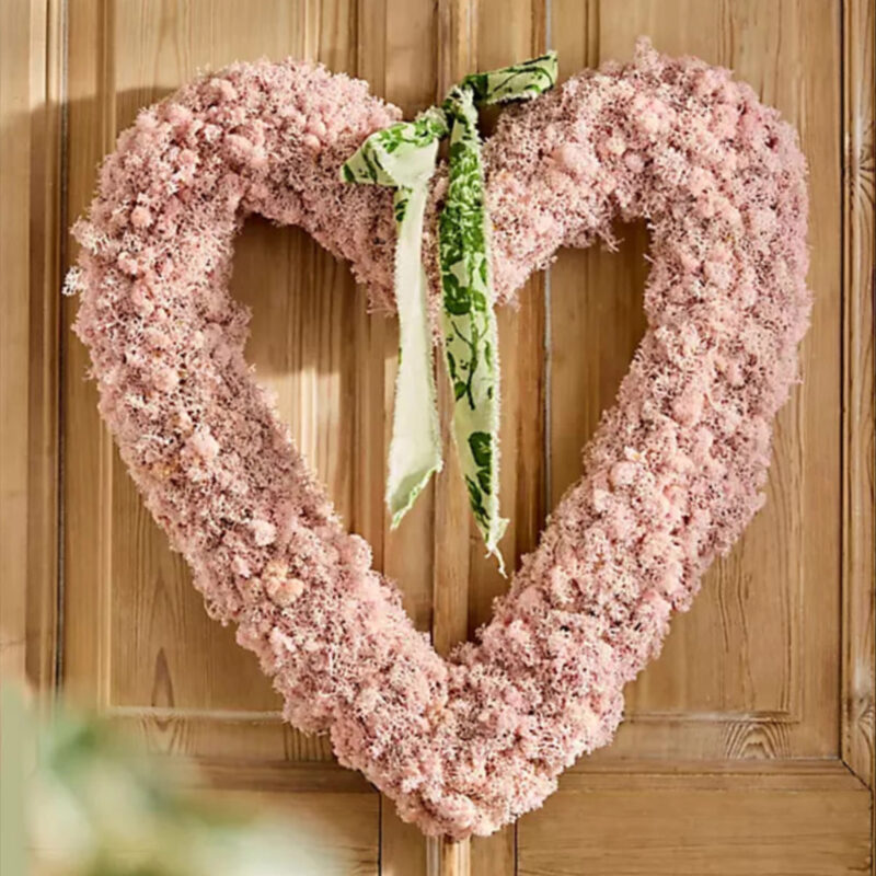 Pastel Reindeer Moss Heart Wreath