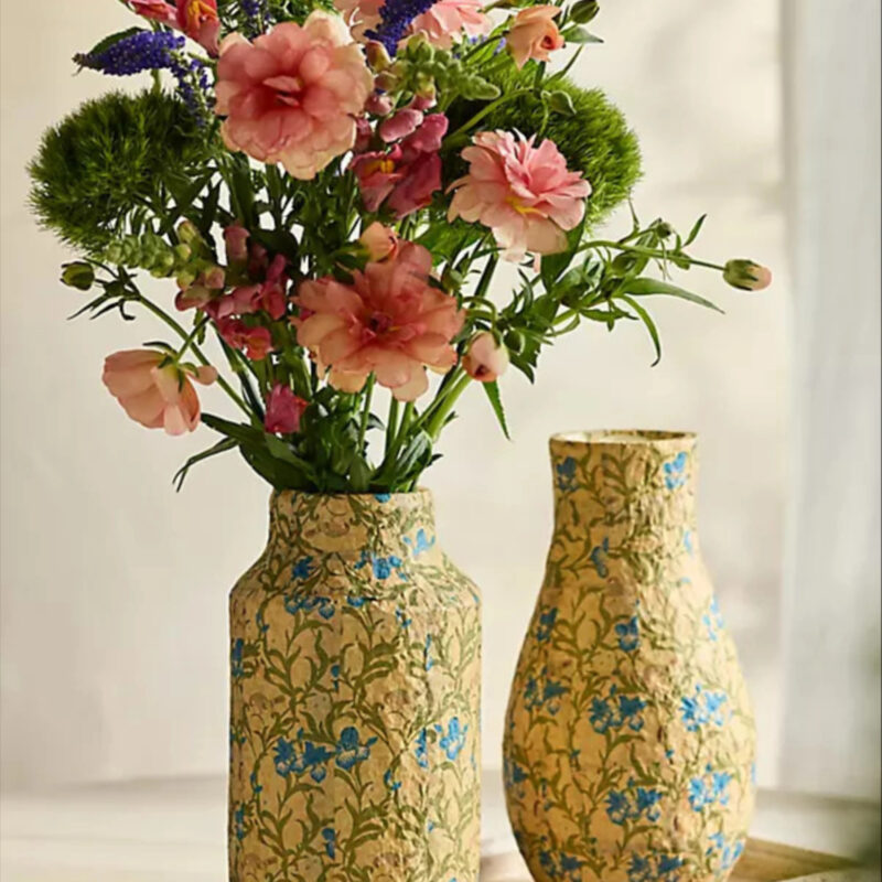 Patterned Papier Mache Vase, Floral, Size: Tall at Terrain