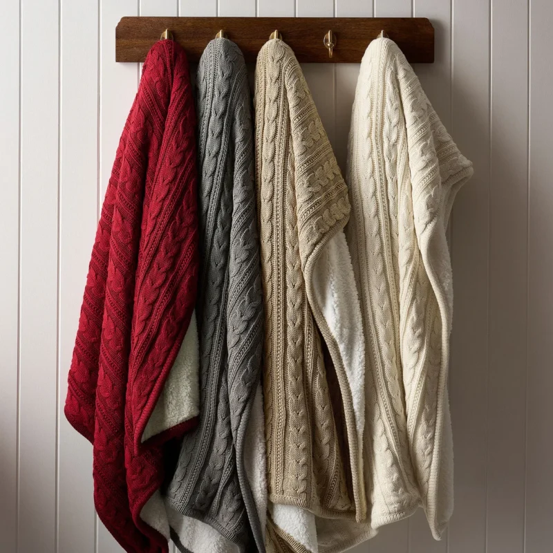 Cozy Cable Knit Sherpa Back Throw
