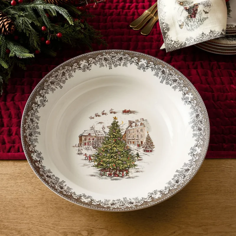 Vintage Christmas Stoneware Serving Bowl