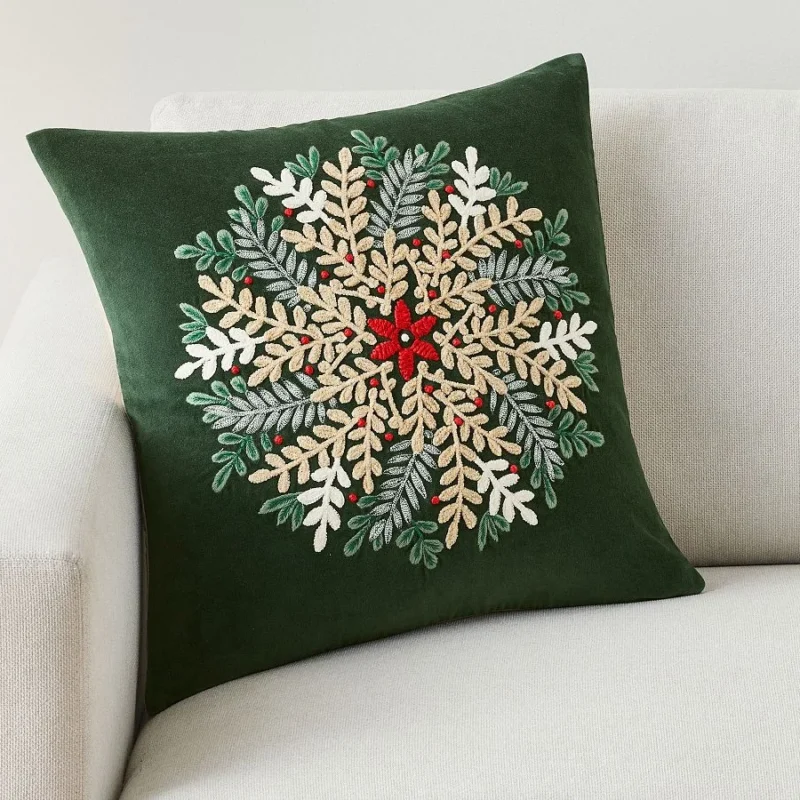 Winter Wreath Embroidered Pillow Cover