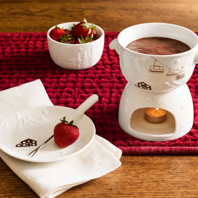 Whistler Chalet Embossed Stoneware Fondue Pot