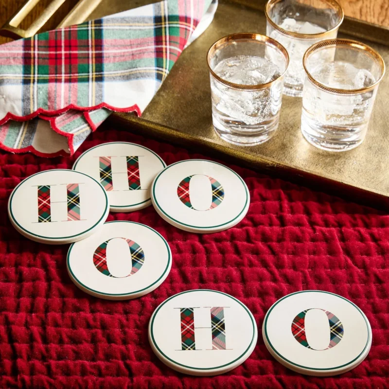 Stewart Plaid Alphabet Coasters - Set of 4