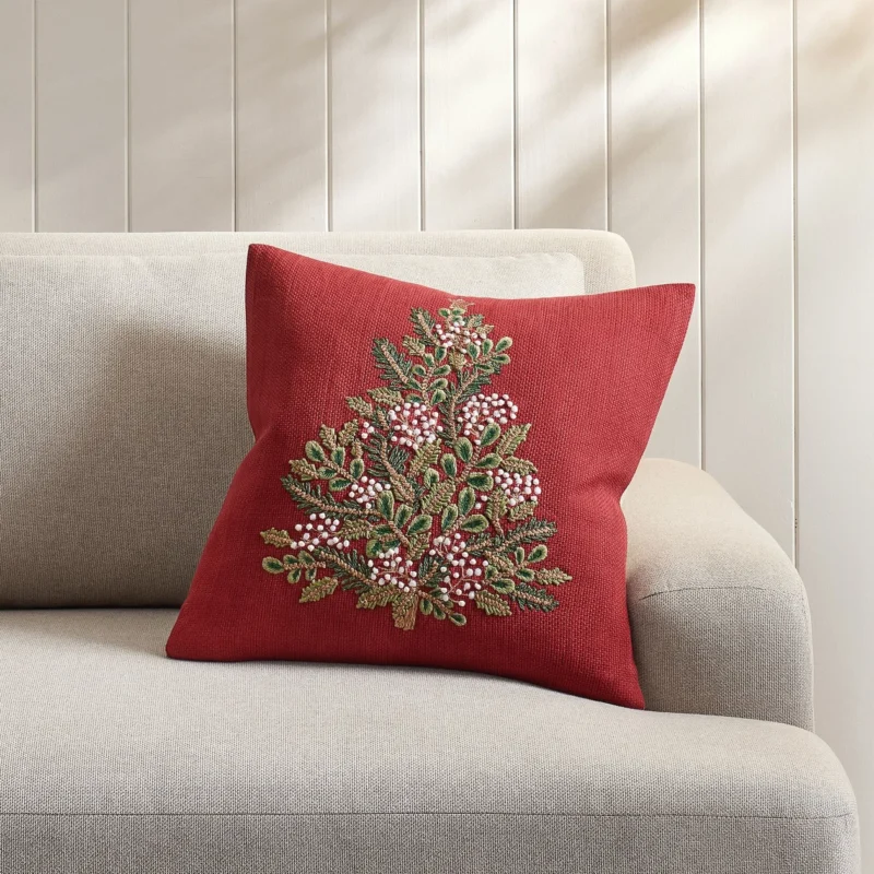 Spruce Tree Embroidered Pillow Cover